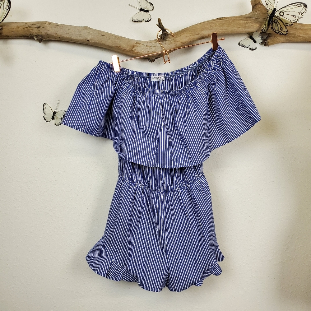 Fashion nova pinstripe ruffle romper